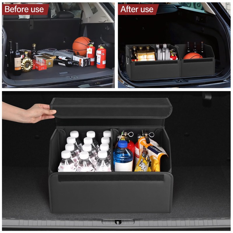 JEYODA Suede Leather Trunk Organizer, Large Capacity Soft Car Organizers