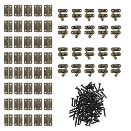 Pack of 20 Latch Hook Hasp, 40 Pieces Hinges, Antique Clasps, Stainless Steel Door Hinge, with Screws, for Retro Crafts, Such as Retro Wooden Boxes, Gift Boxes, Wine Boxes, Tool Boxes