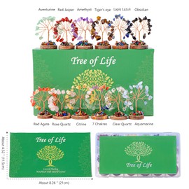 Runyangshi 12pcs Crystal Tree Set Healing Crystal Tree of Life Natural Crystal Tree Fengshui Tree with Wooden Base Gemstone Trees Good Luck Positive Energy Home Decor