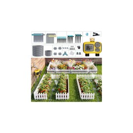 TRJZWA 172FT Drip Irrigation System Kit with 2 Zone Water Timer for Garden