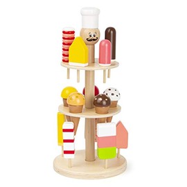 Small Foot 11488 Stand Gelati Gelato Luigi in Legno, Accessori per Negozio e Cucina per Bambini, con 15 Tipi di Gelato