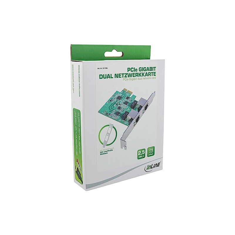 InLine® Dual Gigabit Network Card, 2X RJ45 2.5Gbps, PCIe x1,
