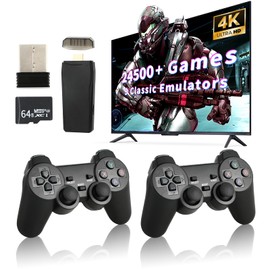 Retro Game Console, Wireless Retro Game Console, 24500+ Games Built-in, 4K HDMI Output, 9 Emulators, Dual 2.4GHz Wireless Game, Plug and Play Video Games, Deep Black(64G)