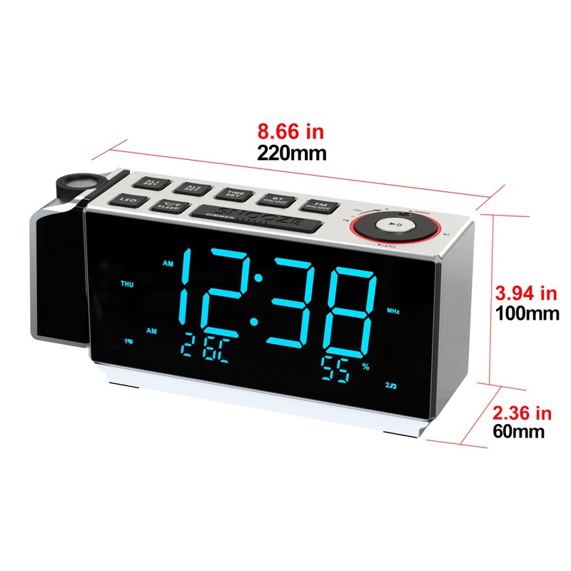 Projection Alarm Clock with FM Radio, Bluetooth, Temperature & Humidity