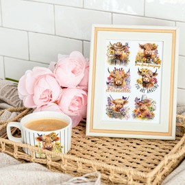 Britimes UV DTF Cup Wraps 20 Sheets Highland Cattle Rub on Transfers, Vintage Farmhouse Rustic Cow Stickers Decals for Home Glass Gifts Items Decor DIY Paper Crafts Supplies 3.2 x 3.2 Inch