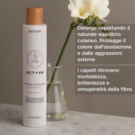 Kemon Actyva Colore Brillante Shampoo ColorShampoo für intensiven Farbglanz HaarPflege für coloriertes mattes oder stumpfes Haar, 250 milliliter