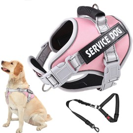 UPET No Pull Dog Harness, Reflective Heavy Duty Adjustable Service Puppy Emotional Support Vest for Small, Medium, and Large Dogs Walking, Includes 1Dog Seat Belt & 2Removable Tags.(Pink S)