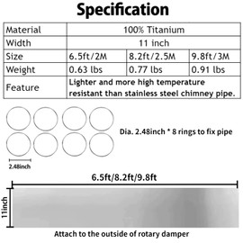 DANCHEL OUTDOOR Rollable Titanium Stove Chimney Pipe Portable for Camping, Ultralight Flue with Rings for Hot Tent Wood Stove 2.36inch Pipes Accessories Replacements, 8.2ft/2.5M