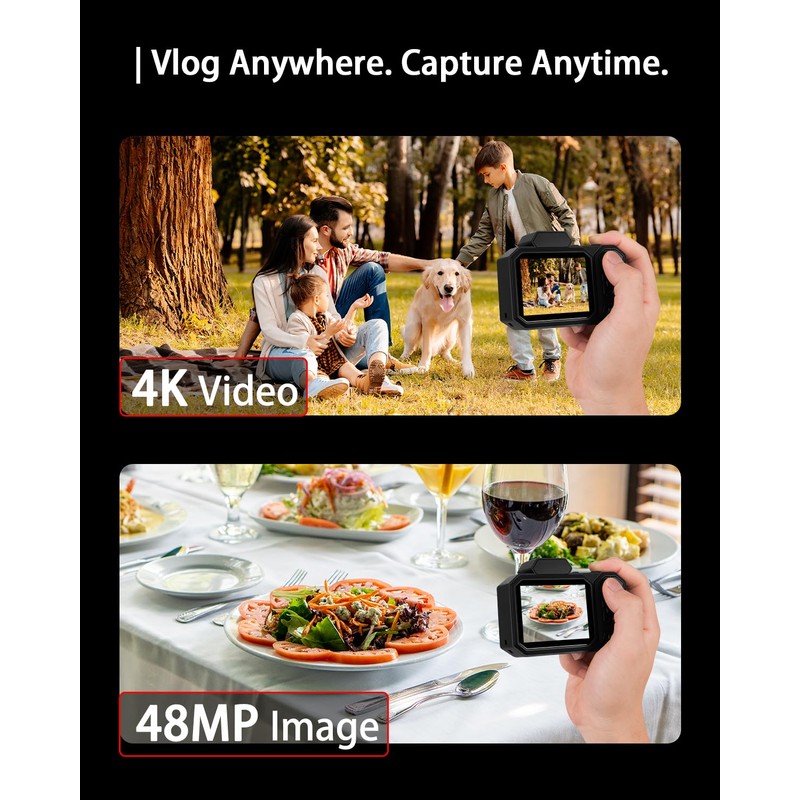 Digital Camera, Bextgoo 4K Vlogging Camera with 64GB Card, 48MP