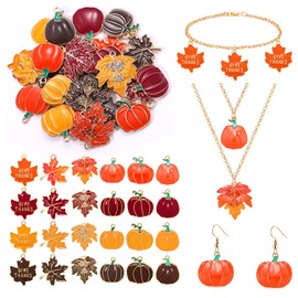 YAHPERN 24/32 dijes de otoño para hacer joyas, esmaltados, para Acción de Gracias, cosecha de otoño, calabaza, hoja de arce, colgantes a granel para pulseras, arete, collares, manualidades, Metal, cristal