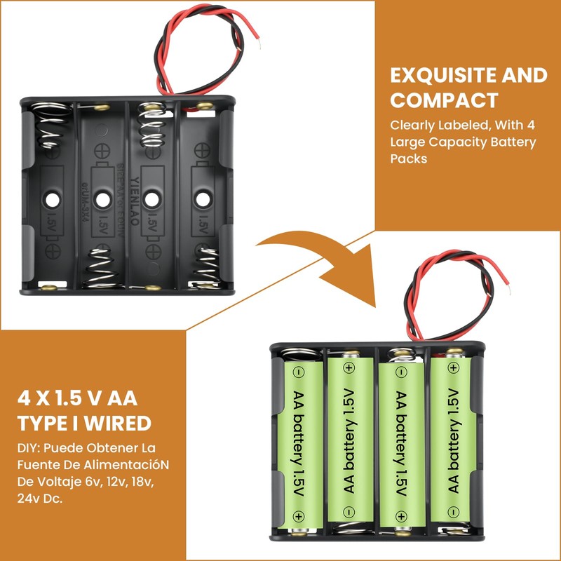 ZDRU 4 AA Battery Holder with Leads, 6V (4x1.5V) Thicken