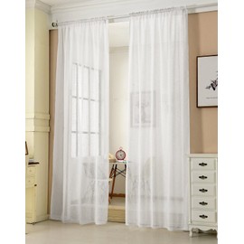 Woltu® #630, Set of 2 Transparent Curtains with Ruffle Tape, Linen Look, Double Pack, Stores Voile, Decorative Window Curtain for Living Room, Children’s Bedroom