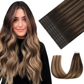 Youngsmile Invisible Tape in Hair Extensions Human Hair #2/6/18 Dark Brown to Dirty Blonde Injection Tape in Hair Extension 20pcs 35g 16 Inch (#2/6/18,16'')