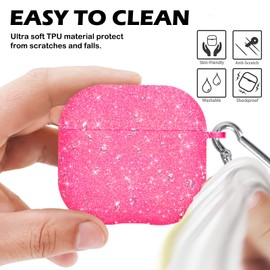 Newseego for Airpods 4 Case, Luxury Cute Sparkle Bling Shiny Case with Keychain for Women Girls Men Anti-Lost Anti-Scratch Soft TPU Shockproof Protective Glitter Cover for AirPods 4th-Rose Red