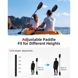 Abahub Adjustable Kayak Paddle 230-250 cm/90.5-98.4 Inches Floating Kayaking Oars Boating Oars Canoeing Oars Black