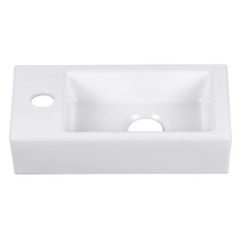 Small Bathroom Sink DeerValley Wall Mount Sink, Mini Rectangle Vessel Sink for Bathroom Powder Room Cloakroom, Space Saving Design, Easy to Clean White Ceramic Wash Basin (Left Hand)