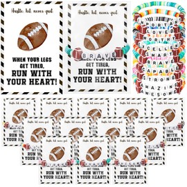 Zeyune 20 Set Football Bracelets Football Team Gifts Bulk for Women Men Stackable Clay Bead Adjustable Bracelets Inspirational Sports Cards for Team Players Sports Party Favors Bulk