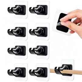 AccEncy 8 PCS No Drill Curtain Rod Brackets Self-Adhesive Rod Holders Sticky Hangers No Drilling Hooks for Wall, Bathroom, Kitchen (Black)