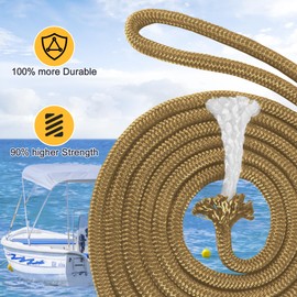 AOLEBA Boat Dock Lines 3/8'' x 15' Dock Line for Boats, Double Braided Nylon Boat Rope, Boat Lines for Docking with Loop, Mooring Lines Marine Rope Set - 2 Pack (Brown)