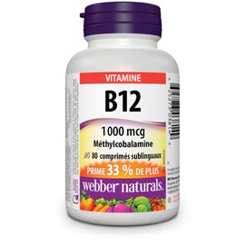 Webber Naturals Vitamin B12 1000 mcg, Quick Dissolve, 80 Tablets, Supports Energy Production and Metabolism, Vegetarian
