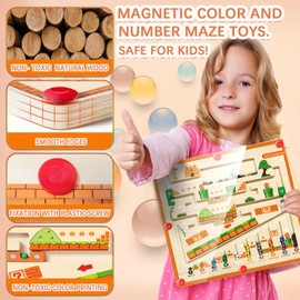 JRD&BS WINL Magnetic Wooden Maze Game for Toddlers Fine Motor Skills Toys Color and Number Maze for Kids Montessori Toys for 4-8 Year Old Educational Toys Preschoolers Puzzle Board (Dinosaur)