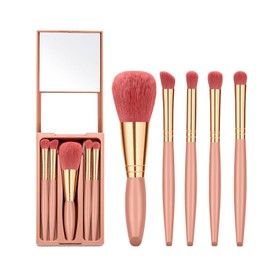 Brochas de Maquillaje con Estuche 5 Piezas，Pinceles de maquillaje profesionales sintéticos de alta calidad，Primera Calidad Brochas de Maquillaje Profesional para Base de Maquillaje, Correctores y Sombras de Ojos (Caqui)