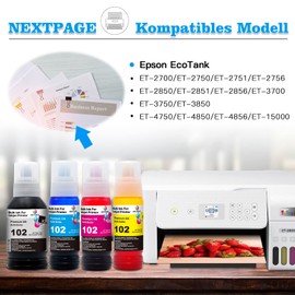 Nextpage 102 Ink Compatible with Epson 102 EcoTank Ink Bottle for Epson EcoTank ET-2700 ET-2750 ET-2751 ET-2756 ET-3700 ET-3750 ET-4750 ET-15000, Multipack (Black, Cyan, Magenta, Yellow)