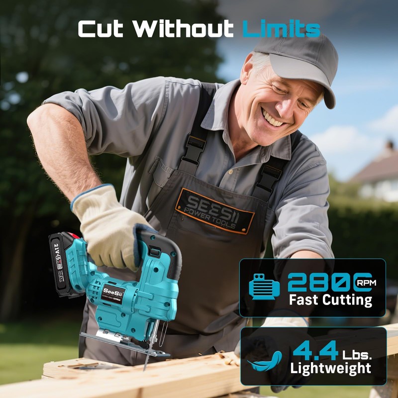 SEESII Cordless Jig Saw 21V, Electric Jigsaw Tool with 2×