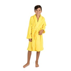 Leveret Kids Robe Boys Girls Bathrobe Shawl Collar Fleece Sleep Robe Yellow Size 10 Years