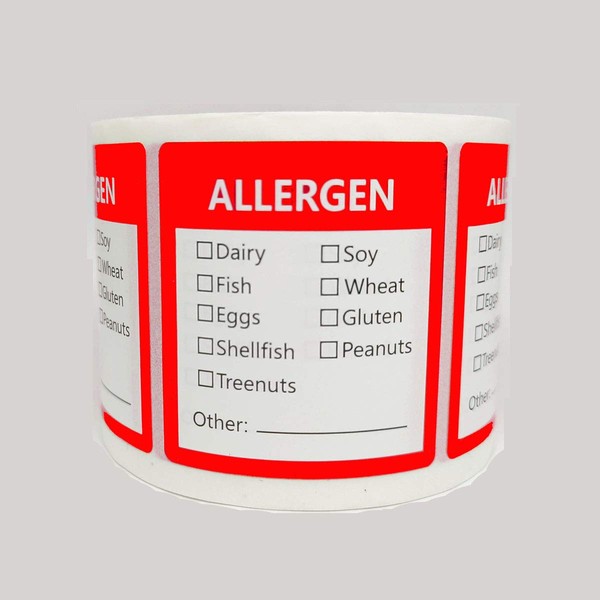 Fluorescent Red Allergen Warning Stickers Labels - 1.8 X 2