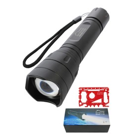 DIY TECH UK - IncrediBeam Supreme 15cm Pocket Torch + Free 48 in 1 Wallet Tool - Latest Super-Bright LED - 300m Long Range - Zoomable - 5 Functions - Anti-Slip Aerospace Grade Aluminium Body Black