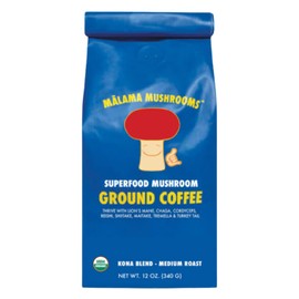 Organic Ground Mushroom Coffee by Malama | 8-Mushroom Superfood Blend with Lion’s Mane, Reishi, Cordyceps for Focus & Immune Support | Low Acid, Smooth Bold Flavor, Adaptogenic Energy | 12oz Bag