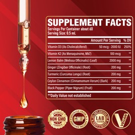 7in1 Lemon Balm Tincture - with Vitamin D3, Vitamin K2, Ginger, Turmeric, Ceylon Cinnamon and Black Pepper - 60 Day Supply - Better Absorbed Than Capsules, Great for Lemon Balm Tea