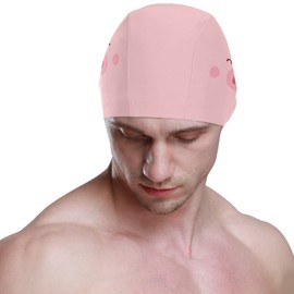 Dallonan Swimming Cap Cute Pink Pig Unisex Adult Swim Cap Polyester