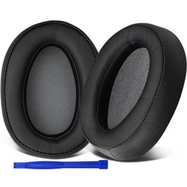 SOULWIT Ersatz Ohrpolster für Sony h.Ear on MDR-100A (MDR100A), MDR-100AAP (MDR100AAP), MDR-H600A (MDRH600A) Kopfhörer, Ersatzpolster mit weicherem Protein-Leder (Schwarz)