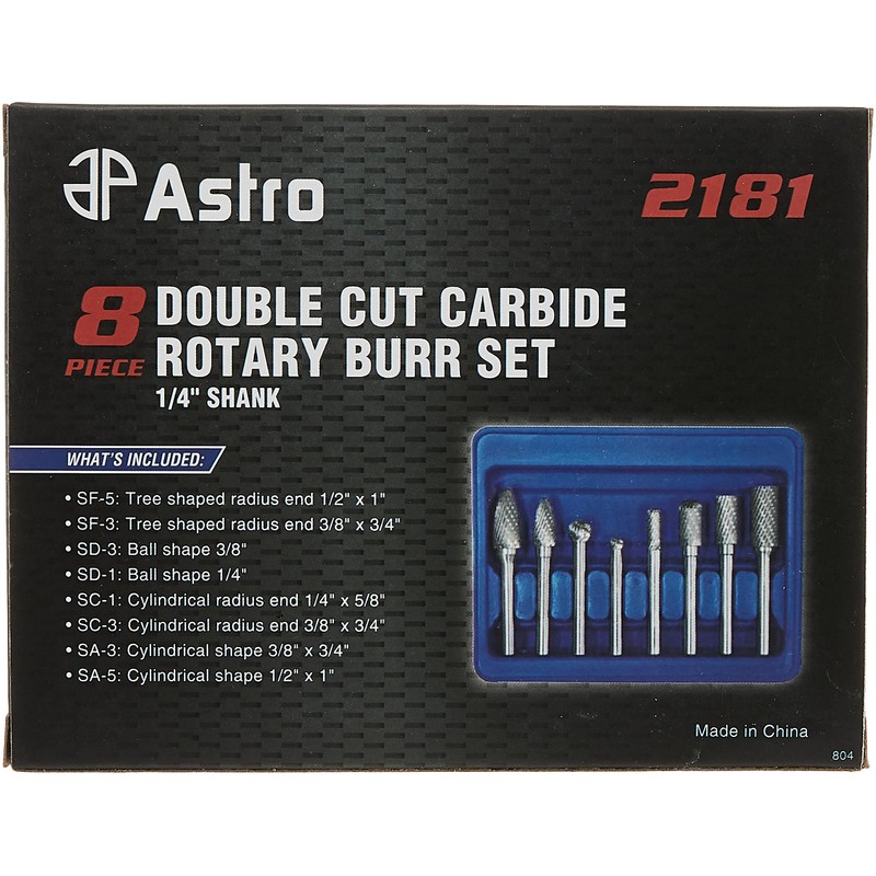 Astro Pneumatic Tool 2181 8-Piece Double Cut Carbide Rotary Burr