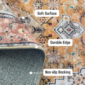 HiChiclife Traditional Vintage Runner Rug for Hallway & Kitchen, Non-Slip Long Rug, 2'x 8' Orange