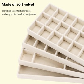 Jewelry Drawer Inserts for Drawers, Velvet Jewelry Storage Tray, Stackable Flat Stacking Trays Display Case for Rings Stud Necklaces(Beige)