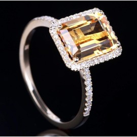 Kuyiuif 14K Gold Plated Emerald Cut 4ct Yellow Cubic Zirconia Cocktail Engagement Wedding Anniversary Rings Sterling Silver Yellow Topaz Rings for Women (8)