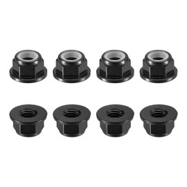 sourcing map Nylon Insert Hex Lock Nuts, 8pcs - M4 x 0.7mm Aluminum Alloy Self-Locking Nut, Anodizing Flange Lock Nut for Fasteners(Black)