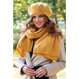 Vivisence Winter Women's Elegant Beret with Classic Design for Ladies Floral Decoration Warm Wool Blend Fabric Ideal for Cold Days and Everyday Wear Autumn and Winter, Honey,UNI
