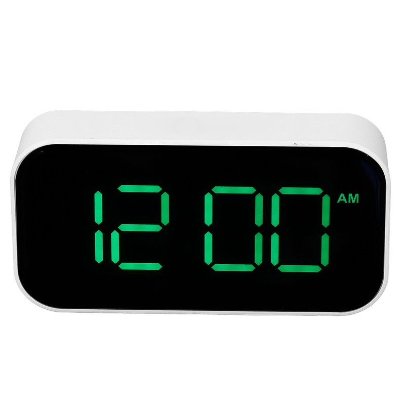 LED Digital Alarm Clock Brightness Adjustable 12/24Hr White Shell Green