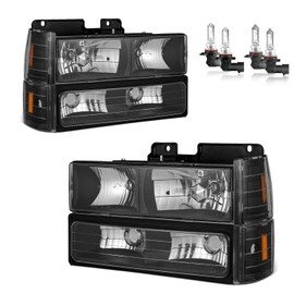 KarSpareHub Headlights Assembly W/Bulbs for 94-98 GMC C/K 1500 2500 3500 Sierra, for 94-99 GMC C/K 1500 2500 Suburban Yukon+Bumper Signal Corner Lights