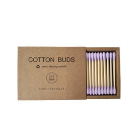 Colorful Cotton Swabs - 200 Pieces Wooden Cotton Buds, Double-Tipped, Lint-Free for Makeup, Ear Cleaning, and Beauty Care (200PCs,Purple)