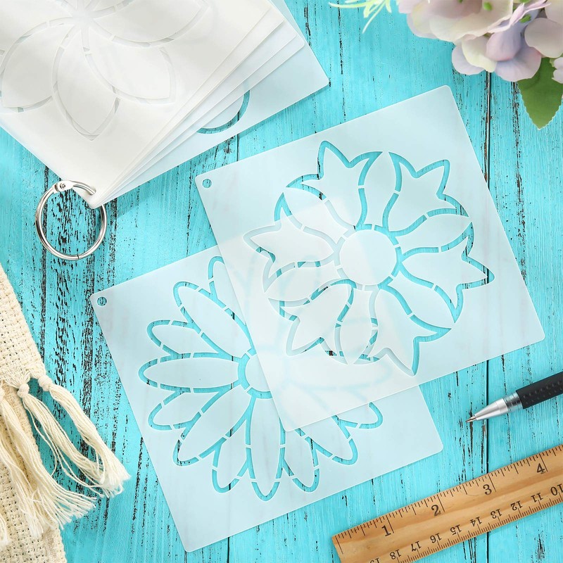 Zonon 9 Pieces Flower Line Quilting Stencil Kit Sewing Flower