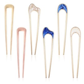 Nogeqi 6 Pcs Metal U Pins for Hair Bun, Vintage Hair Fork Pin for Women, French Twist Hair Pin, U Shaped Hair Pins Gold Silver Chignon Hair Pin for Thick Thin Hairstyles Accessories