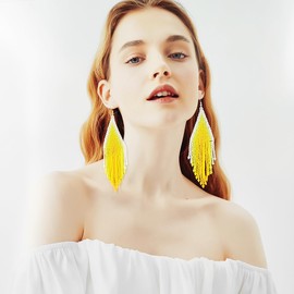 Kaseakia Native Gradient Long Big Large Chandelier Beaded Dangle Earrings for Women, long, Glass beads, No Gemstone