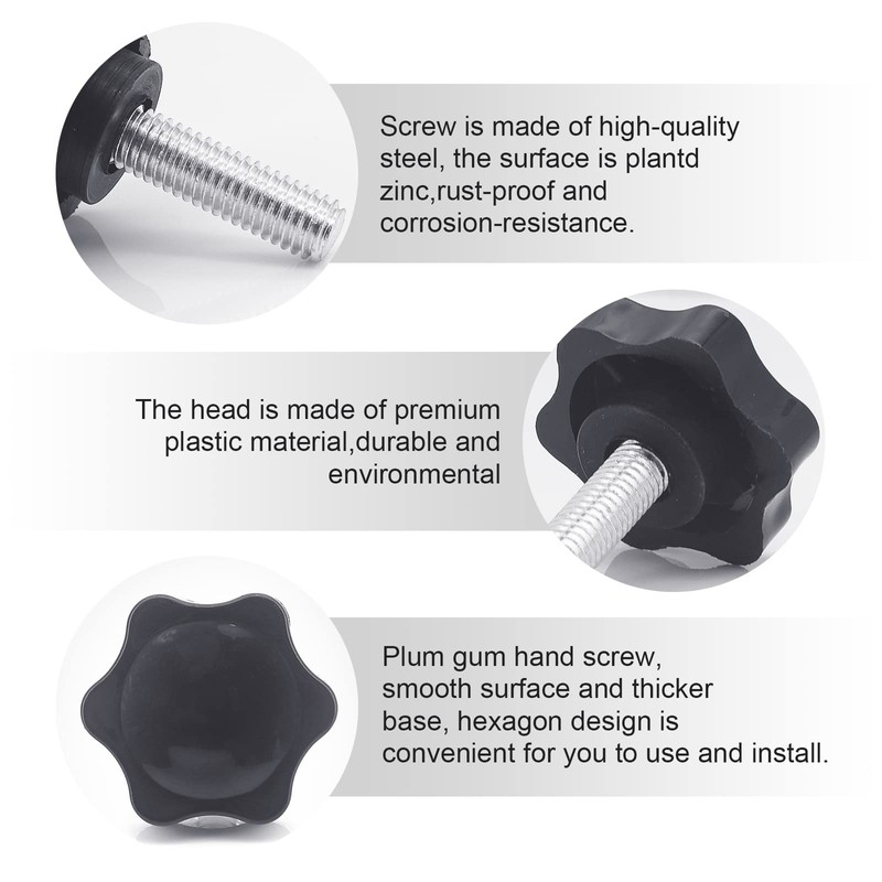 Yuhtech M8 x 25mm Thumb Screw, 10PCS Star Head Threaded