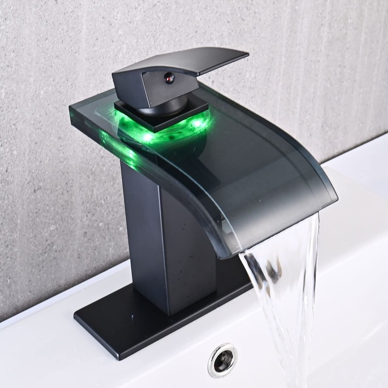 AVSIILE LED Bathroom Sink Faucet, Matte Black Waterfall Single Hole