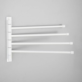 GERZWY Wall Mount Bath Towel Rack with 4 Arms Stainless Steel Bathroom Swing Arm Towel Bars Organizer, White